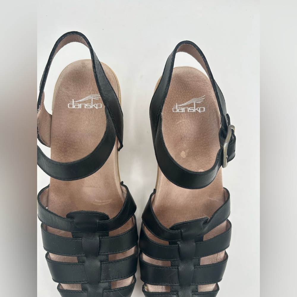 Dansko Milly Fisherman Woven Sandal in Black Leather, wood like soul size 39 - Picture 9 of 10